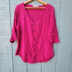 Kain Label 100% Silk Button Down Half Sleeve Blouse size L Pink